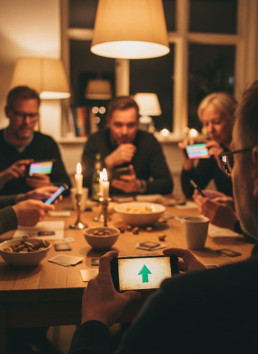 Hænder skjuler en mobil med et hemmeligt tip under bordkanten